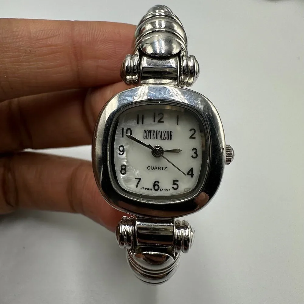 Cote D'Azur Watch Women Silver Tone Twisted Rope Hinged Cuff Band New Battery
